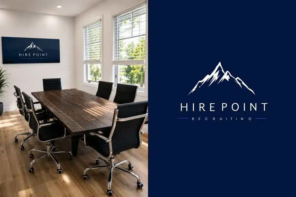 Hire Point Recruiting boardroom with logo on the wall